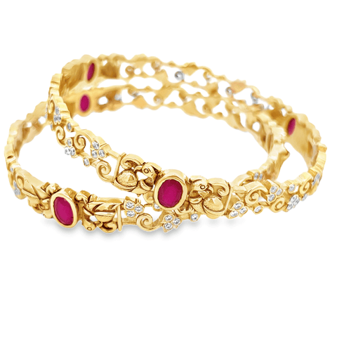 22K Yellow Ruby Antique Gemstones Bangles in size 2.6 and gold weight of 59.3g