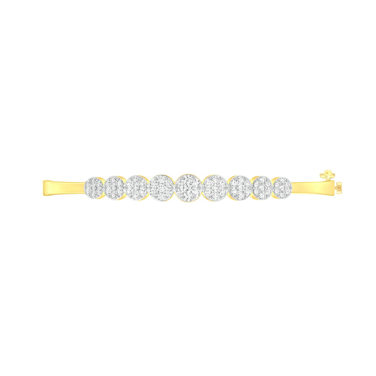 18k Yellow Gold and Diamond Hinged Bracelet measuring 6mm thickness x 58mm width