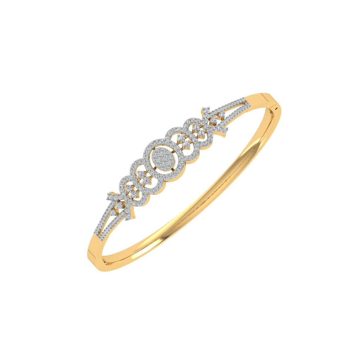 18k Yellow Gold and Diamond Hinged Bracelet measuring 11mm thickness x 56mm width