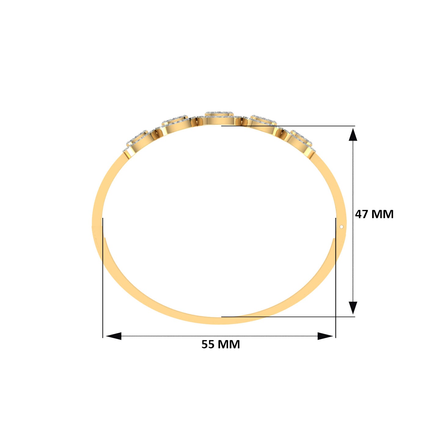 18k Yellow Gold and Diamond Hinged Bracelet measuring 10mm thickness x 55mm width