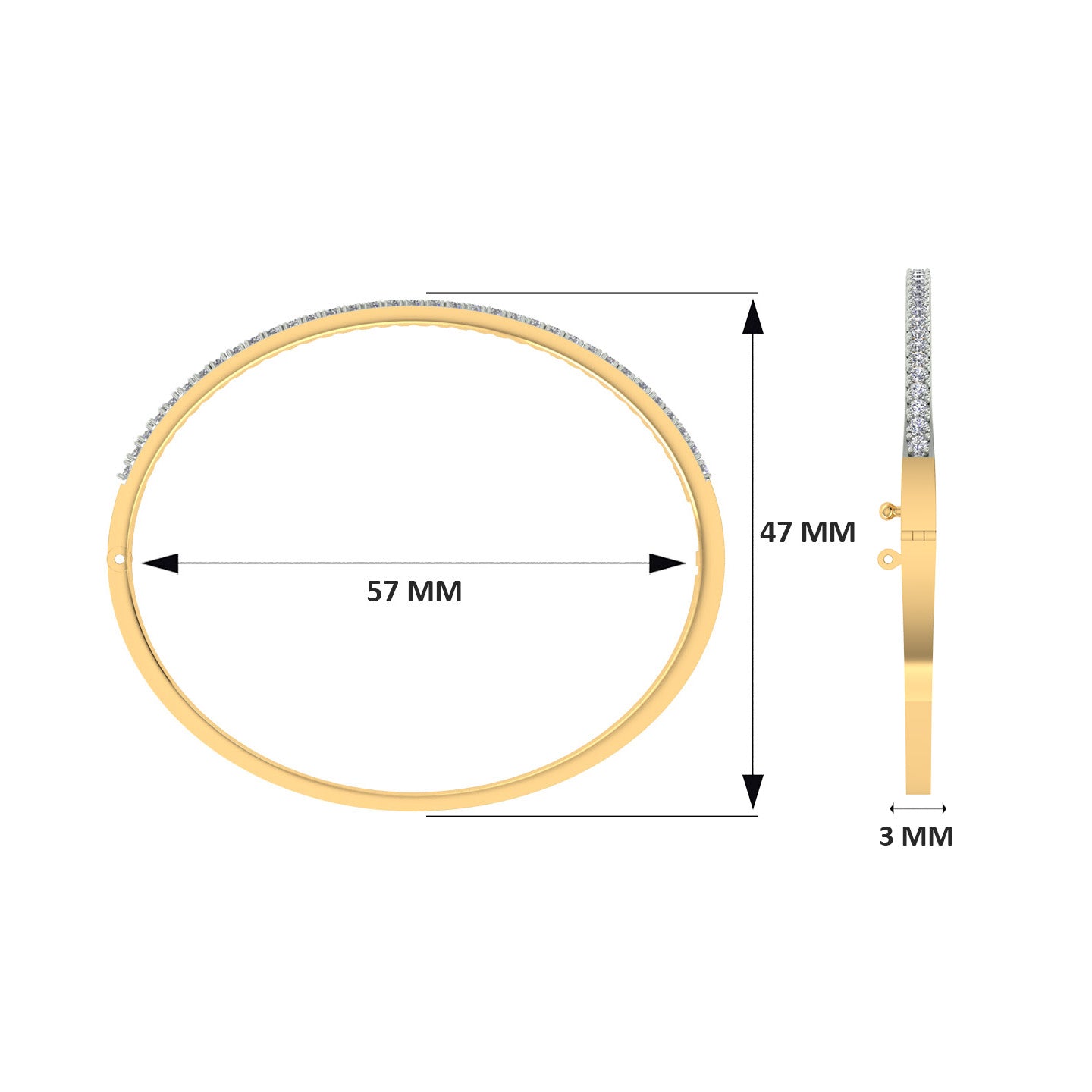 18k Yellow Gold Round Diamond Hinged Bracelet measuring 3mm thickness x 57mm width