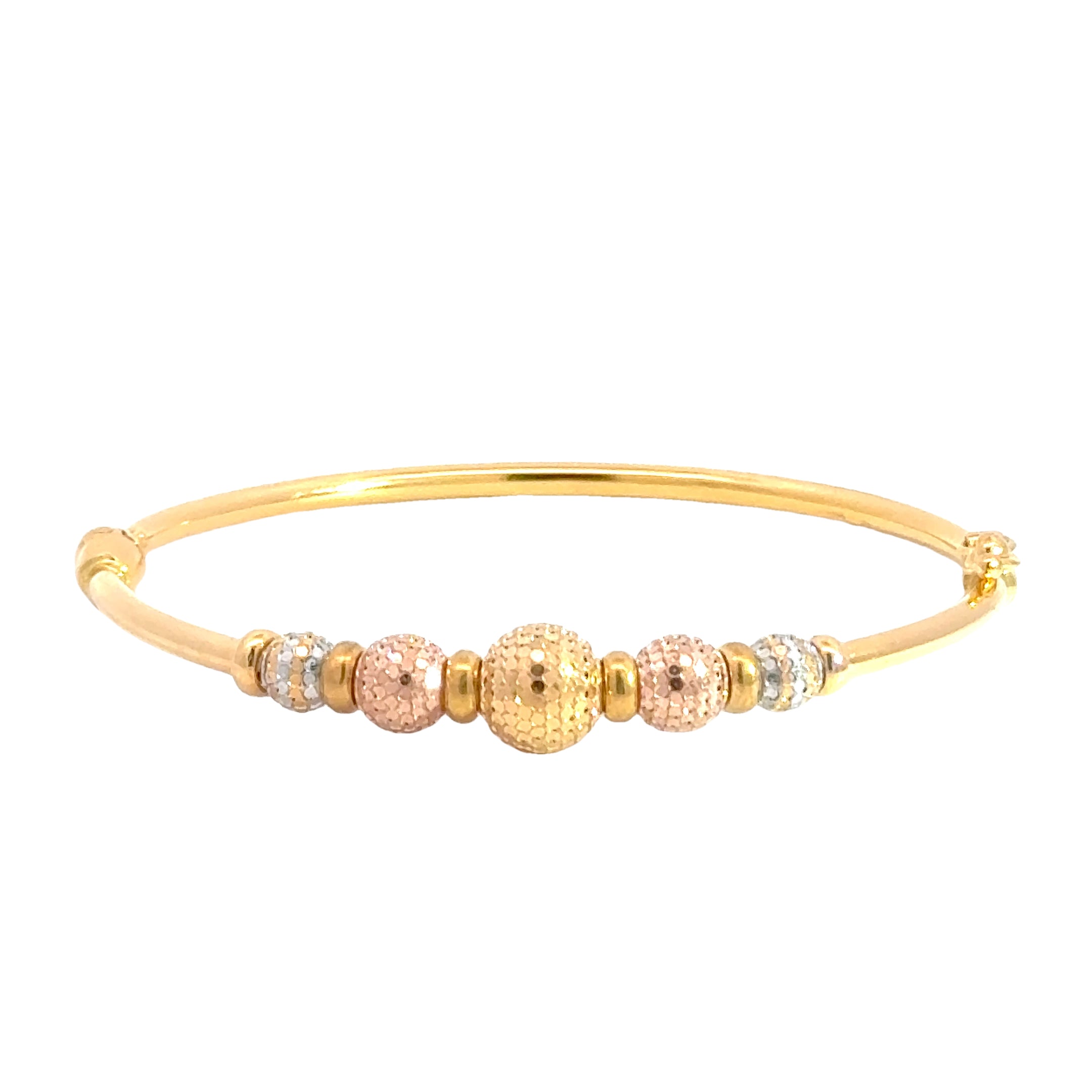 22k Three Tone Gold Graduated Ball-Bead Bracelet measuring 2.4mm thickness x 2 inch length