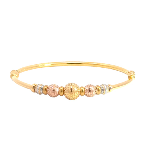 22k Three Tone Gold Graduated Ball-Bead Bracelet measuring 2.4mm thickness x 2 inch width