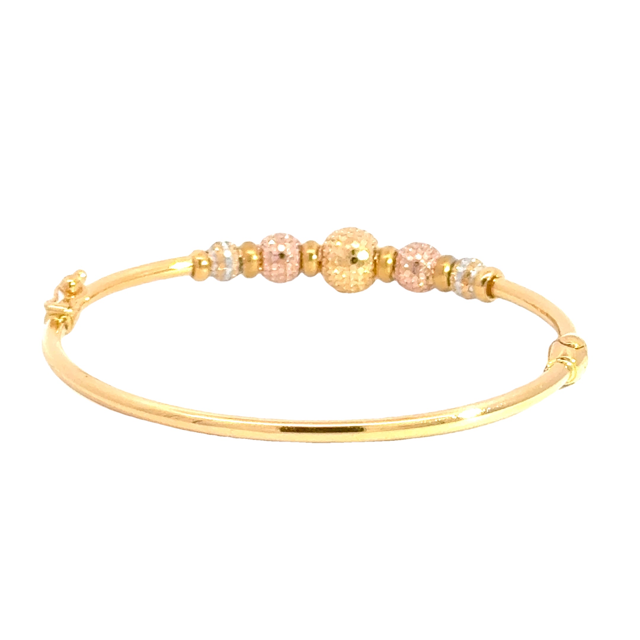 22k Three Tone Gold Graduated Ball-Bead Bracelet measuring 2.4mm thickness x 2 inch length