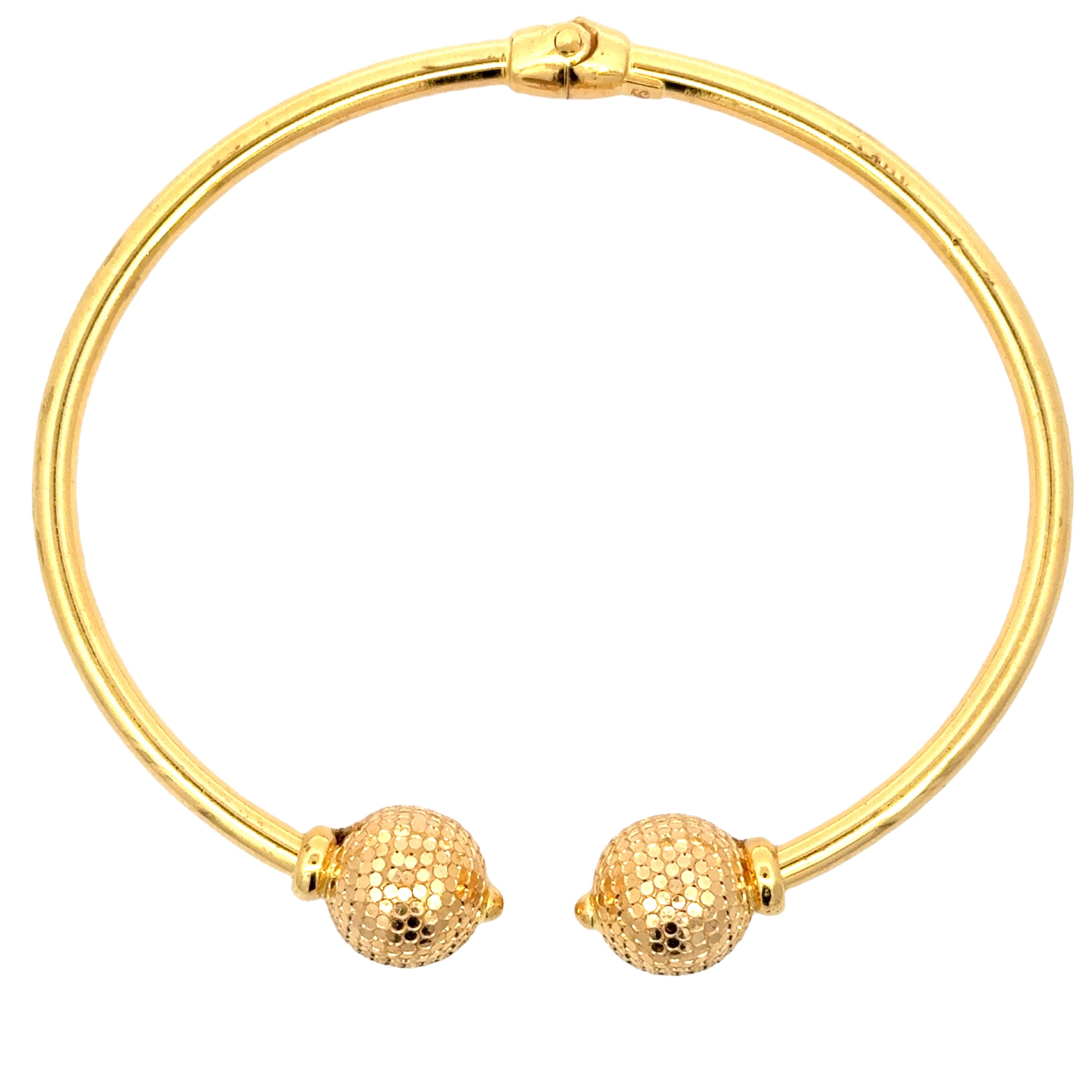 22k Yellow Gold Large Cuff Ball-Bead Bracelet measuring 2.5mm thickness x 3 inch length