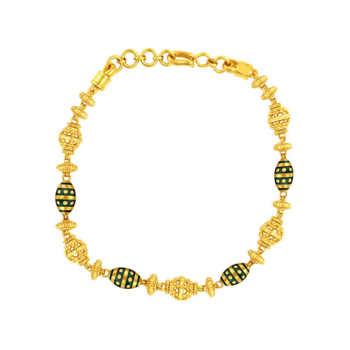 22K Gold Green and Black Meena Kari Bracelet