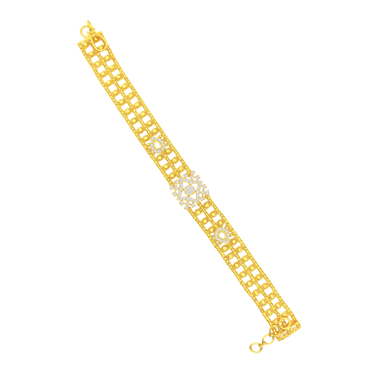 22k Yellow Cubic Zirconia Pata Cuff Bracelet measuring 13mm thickness x 7.5 inch length