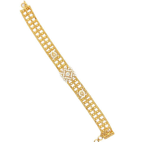 22k Yellow Cubic Zirconia Pata Cuff Bracelet measuring 13mm thickness x 7.5 inch length