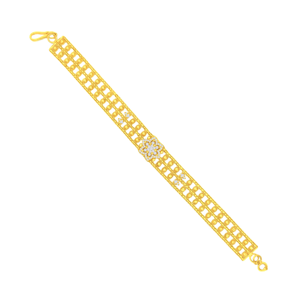 22k Yellow Cubic Zirconia Pata Cuff Bracelet measuring 12mm thickness x 7 inch length