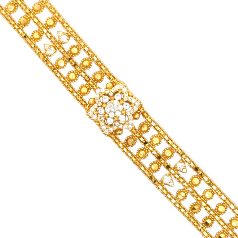 22k Yellow Cubic Zirconia Pata Cuff Bracelet measuring 12mm thickness x 7 inch length