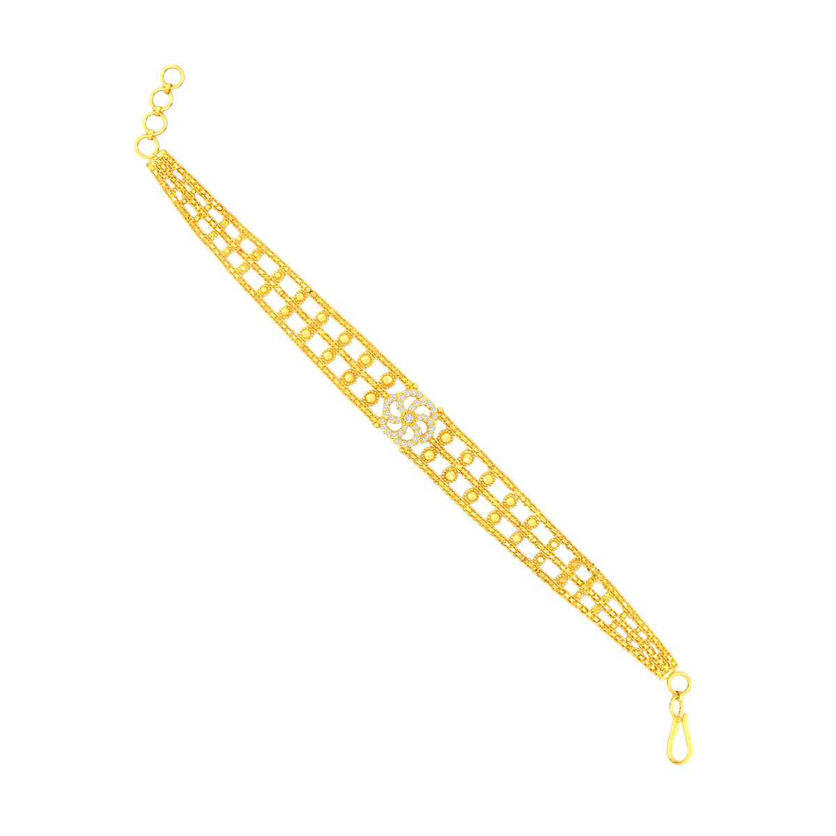 22k Yellow Gold Cubic Zirconia Pata Cuff Bracelet measuring 12mm thickness x 7 inch length