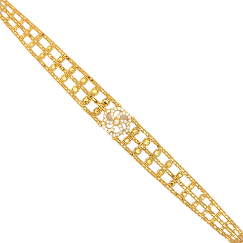 22k Yellow Gold Cubic Zirconia Pata Cuff Bracelet measuring 12mm thickness x 7 inch length