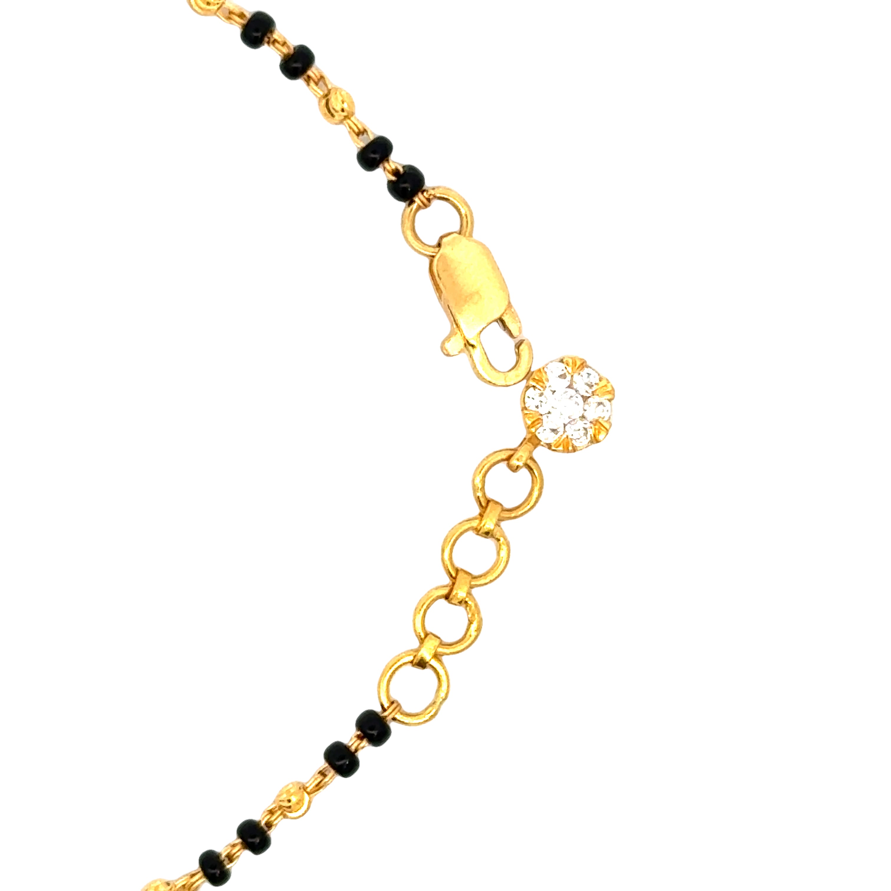 22k Yellow Cubic Zirconia Evil Eye Mangalsutra Bracelet measuring 2mm thickness x 7 inch length