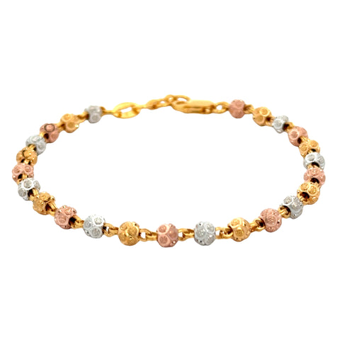 22k Three Tone Gold Ball-Bead Bracelet measuring 4mm thickness x 7 inch length