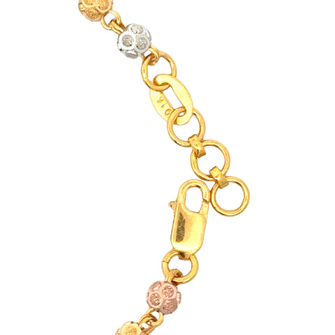 22k Three Tone Gold Ball-Bead Bracelet measuring 4mm thickness x 7 inch length