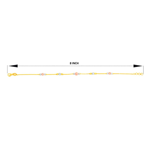 22K Three Tone Gold Ball-Bead Bracelets measuring 1mm thickness x 8 inch length