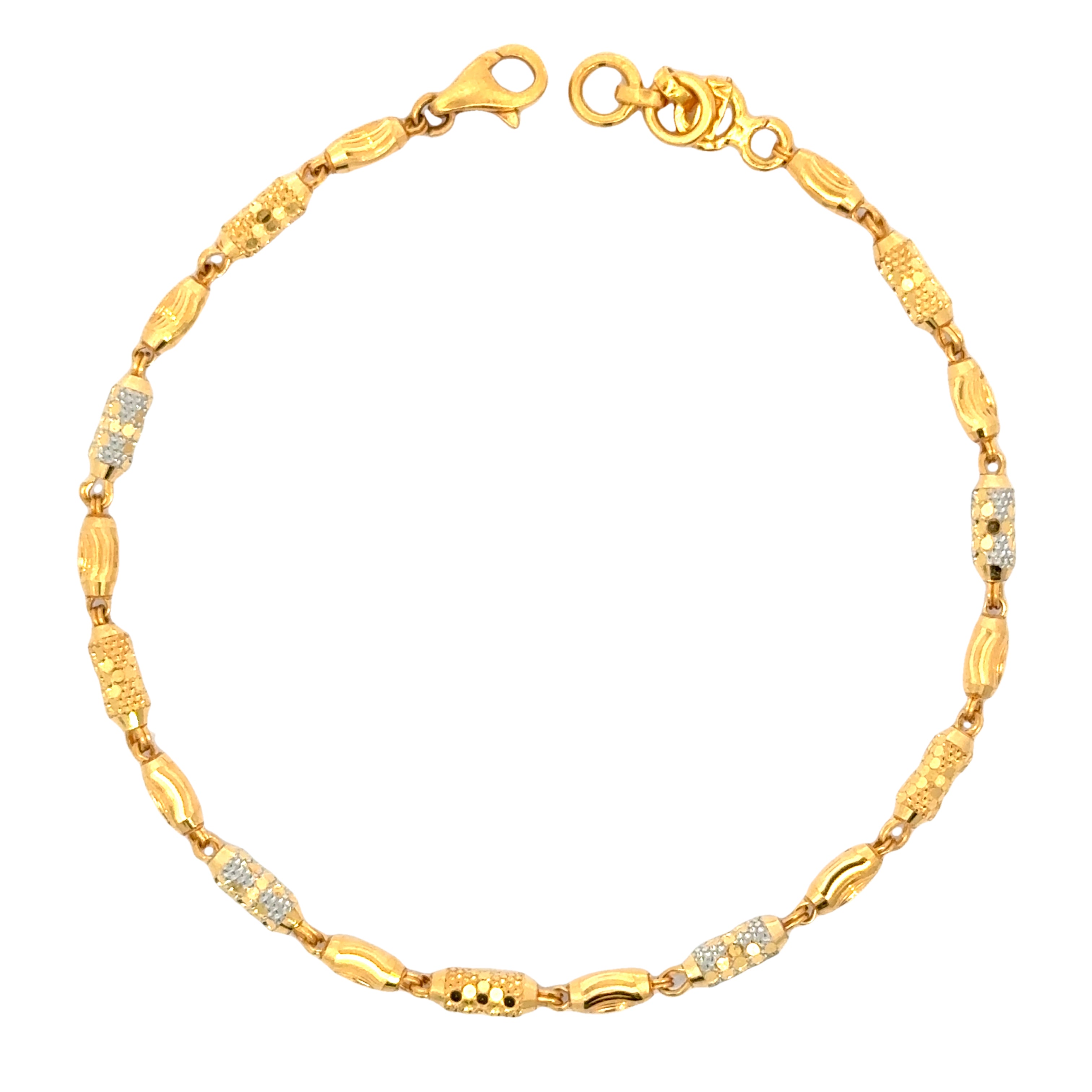 22k Two Tone Gold Ball-Bead Bracelet measuring 2.5mm thickness x 6.75 inch length