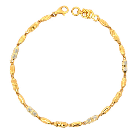 22k Two Tone Gold Ball-Bead Bracelet measuring 2.5mm thickness x 6.75 inch length