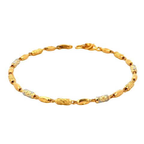 22k Two Tone Gold Ball-Bead Bracelet measuring 2.5mm thickness x 6.75 inch length