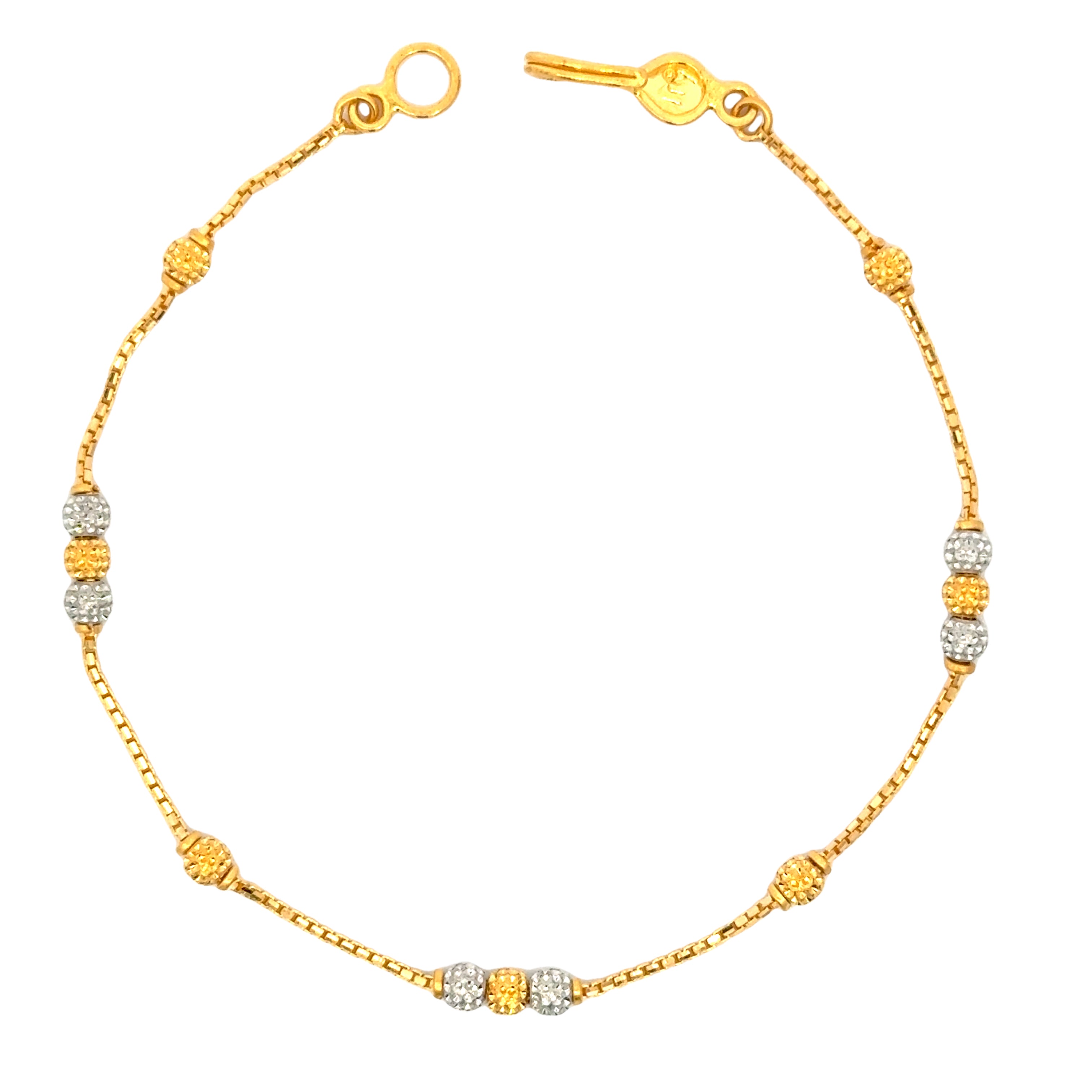 22k Two Tone Gold Ball-Bead Bracelet measuring 3mm thickness x 7 inch length