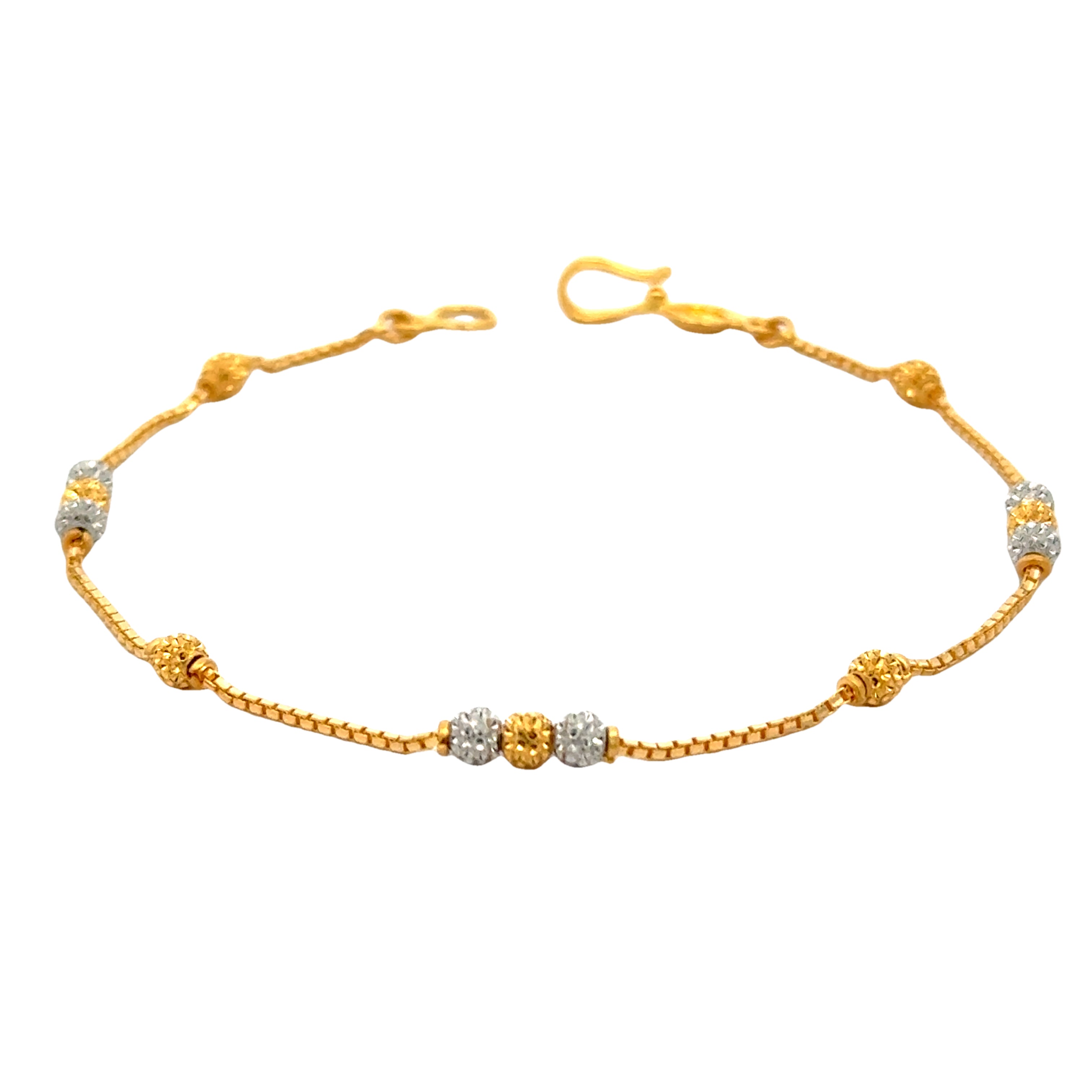 22k Two Tone Gold Ball-Bead Bracelet measuring 3mm thickness x 7 inch length