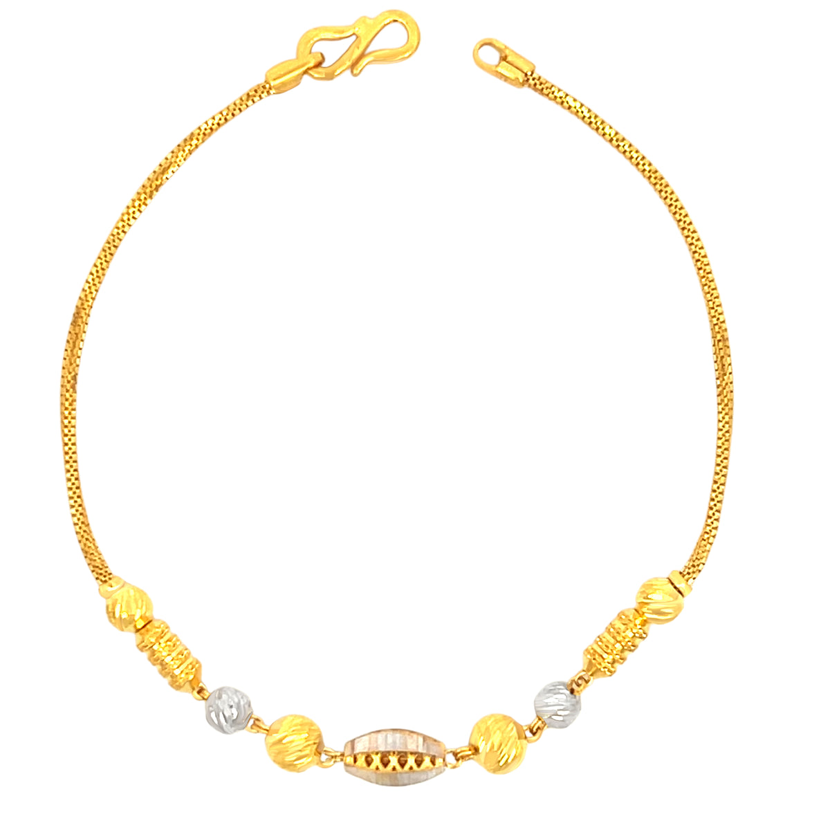22K Two Tone Gold Fancy Ball-Bead Bracelets measuring 7 inch length