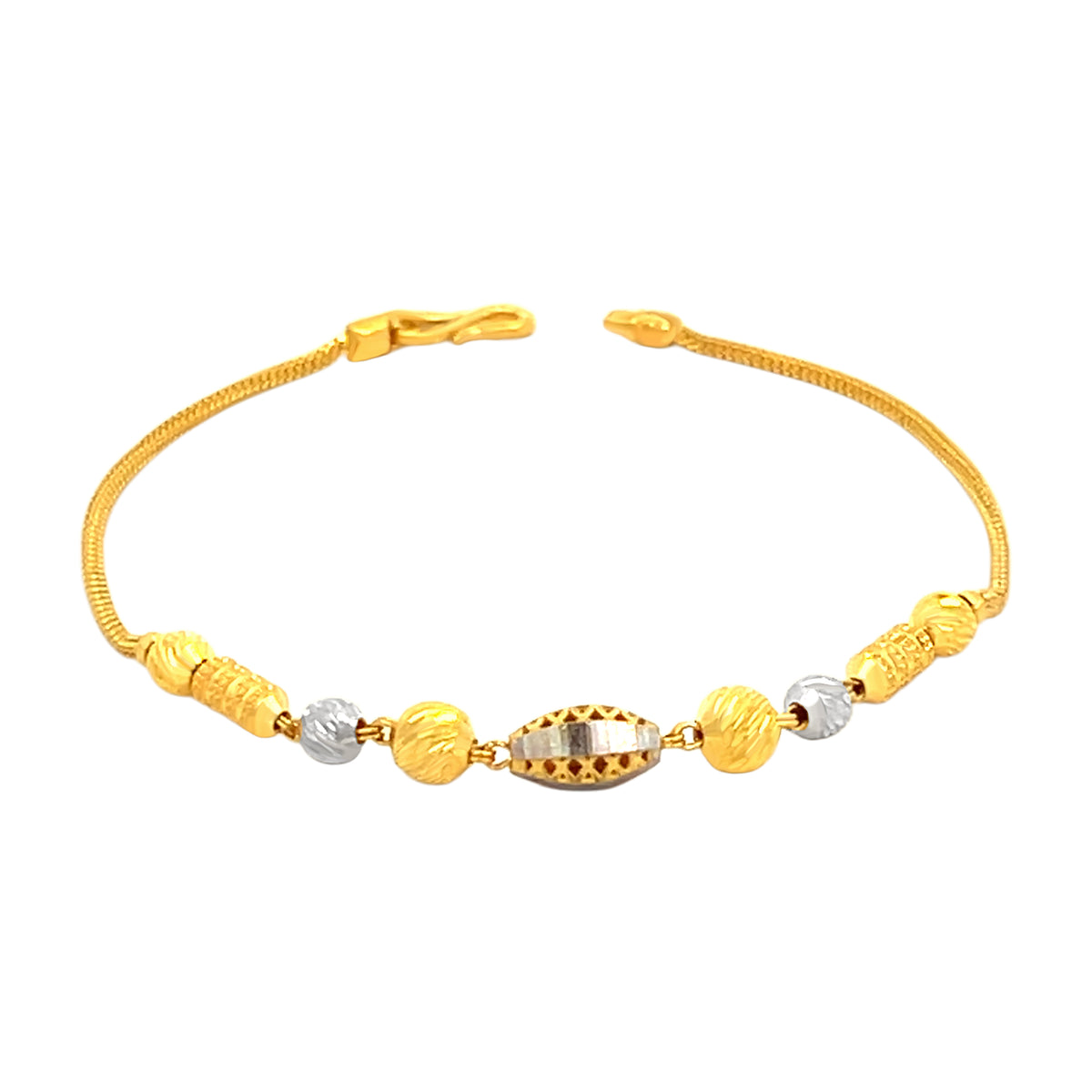 22K Two Tone Gold Fancy Ball-Bead Bracelets measuring 7 inch length