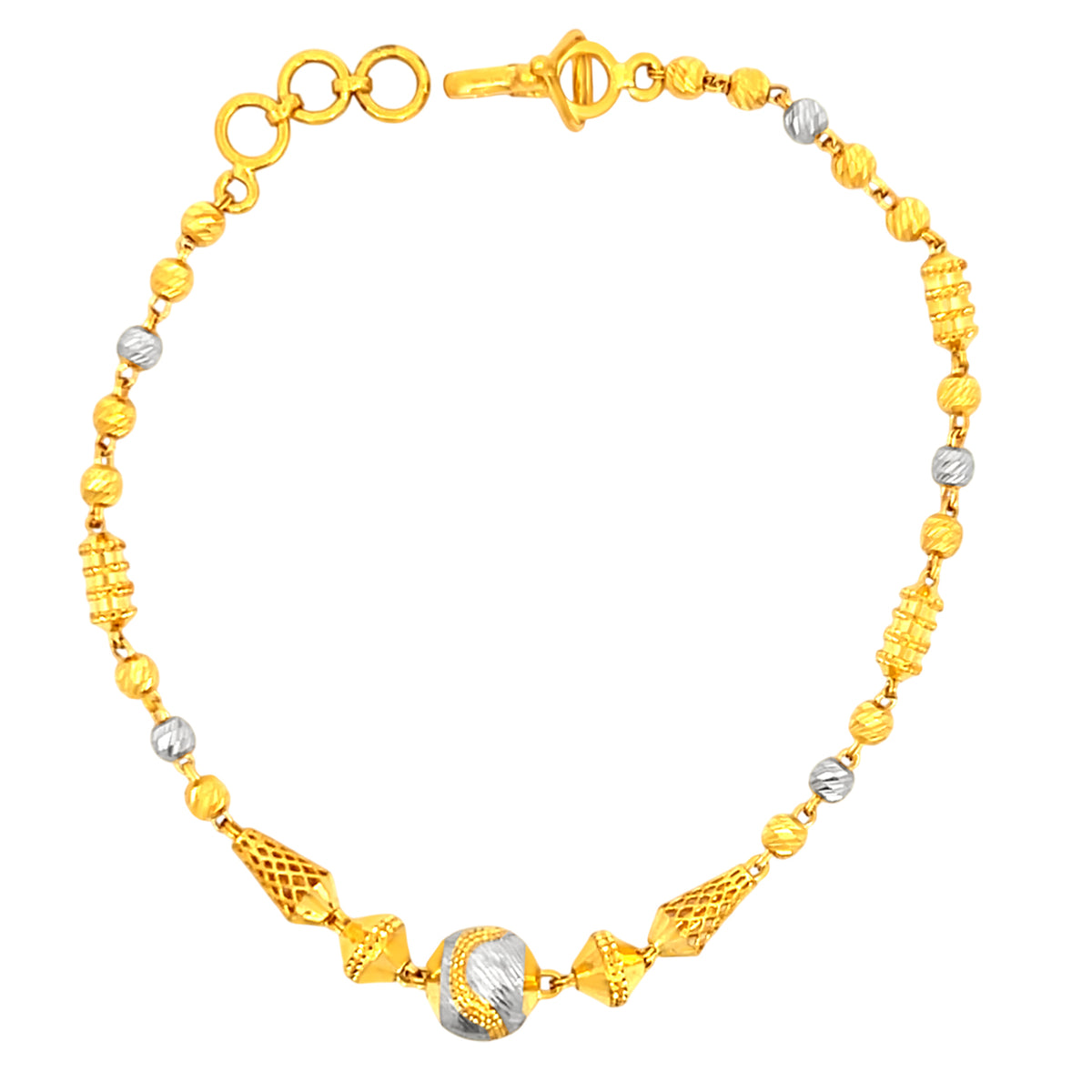 22K Two Tone Gold Ball-Bead Bracelets measuring 7 inch length