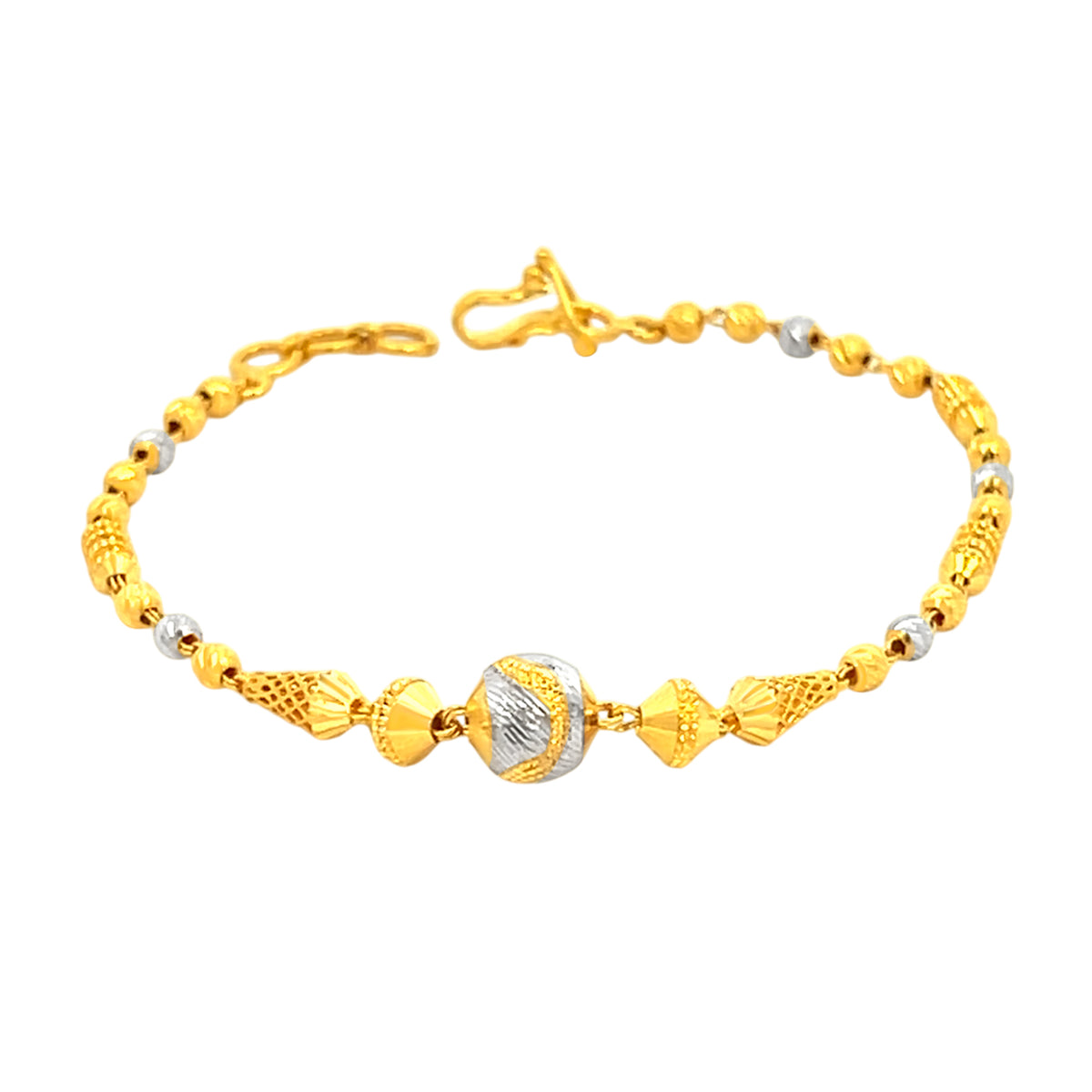 22K Two Tone Gold Ball-Bead Bracelets measuring 7 inch length