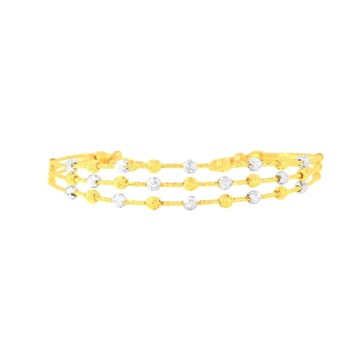 22K Two Tone Gold Fancy Ball-Bead Bracelet measuring 2.3mm thickness