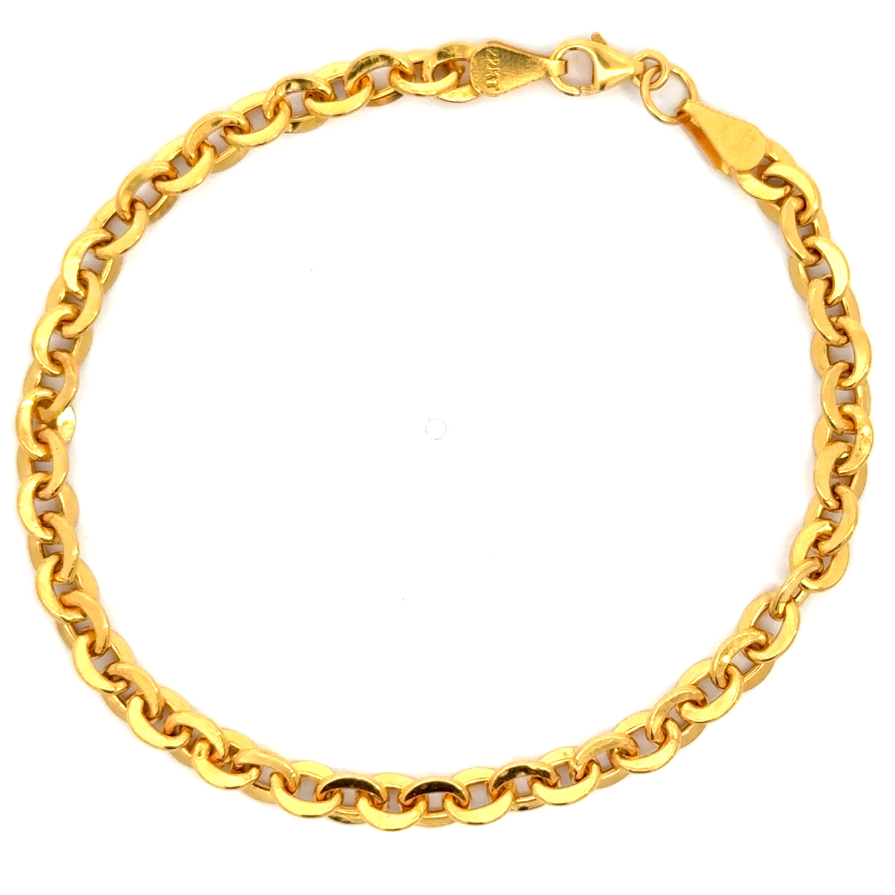 22k Yellow Gold Sleek Classic Link Bracelet measuring 4mm thickness x 7.44 inch length