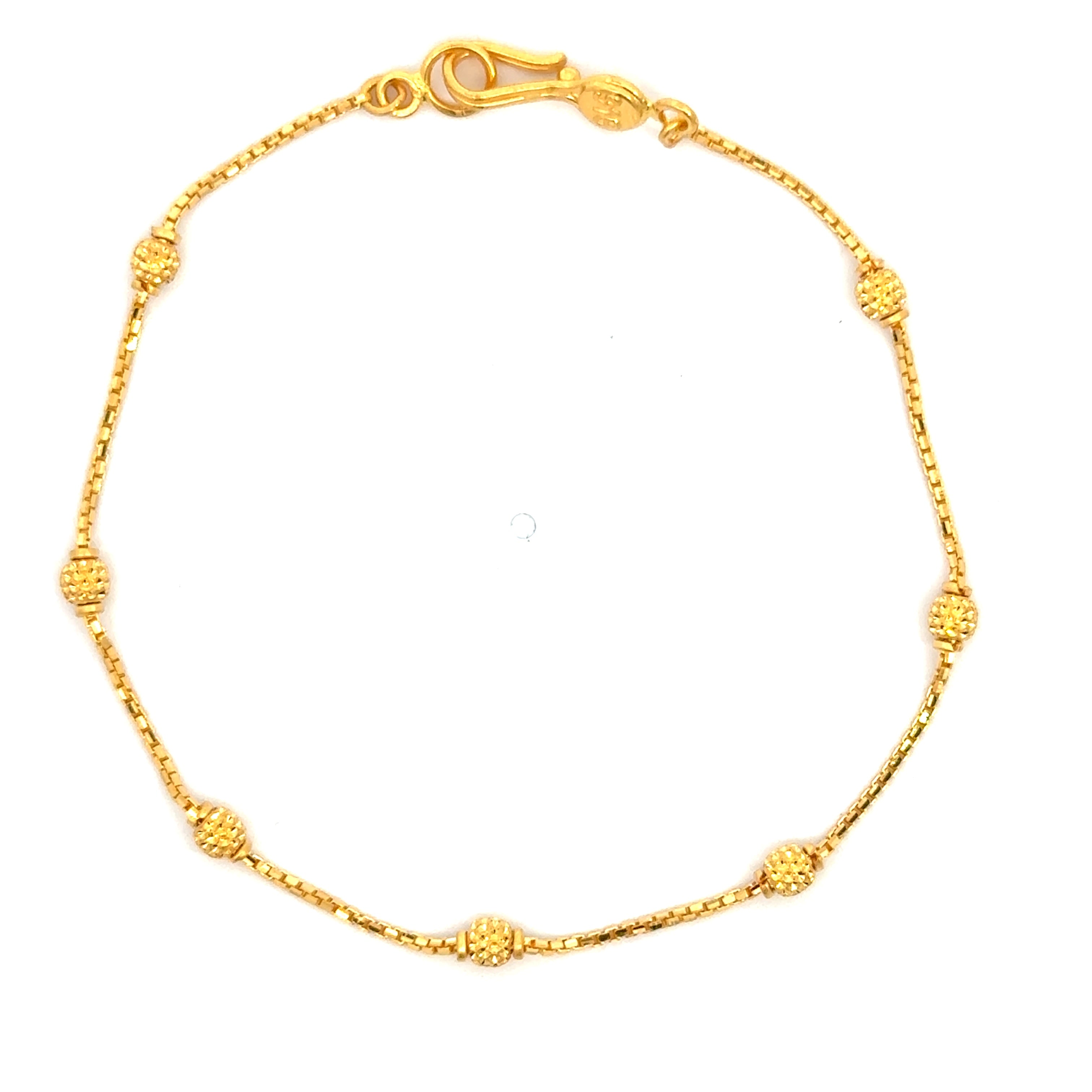 22k Yellow Gold Shimmering Textured Ball-Bead Bracelet measuring 3mm thickness x 7 inch length