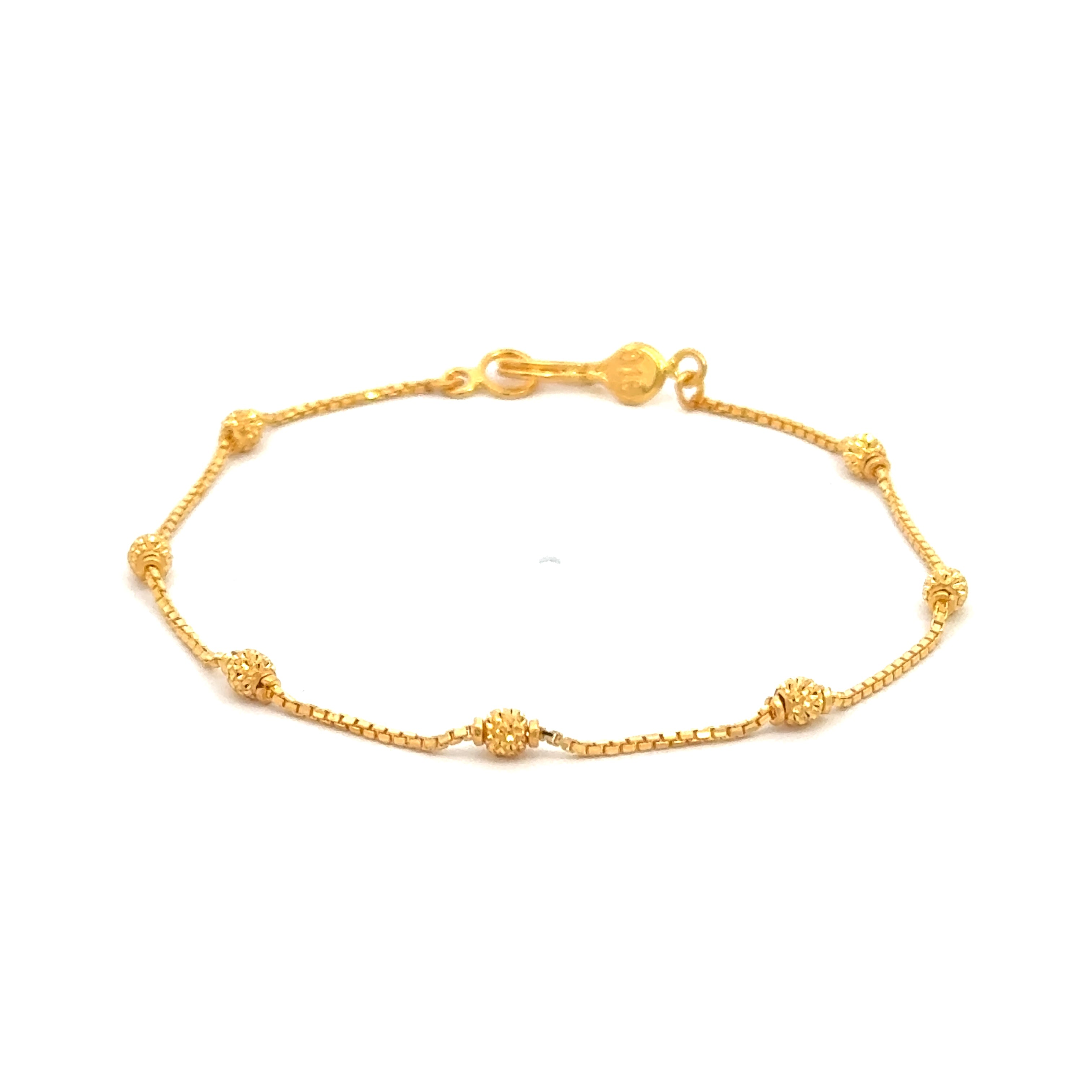 22k Yellow Gold Shimmering Textured Ball-Bead Bracelet measuring 3mm thickness x 7 inch length