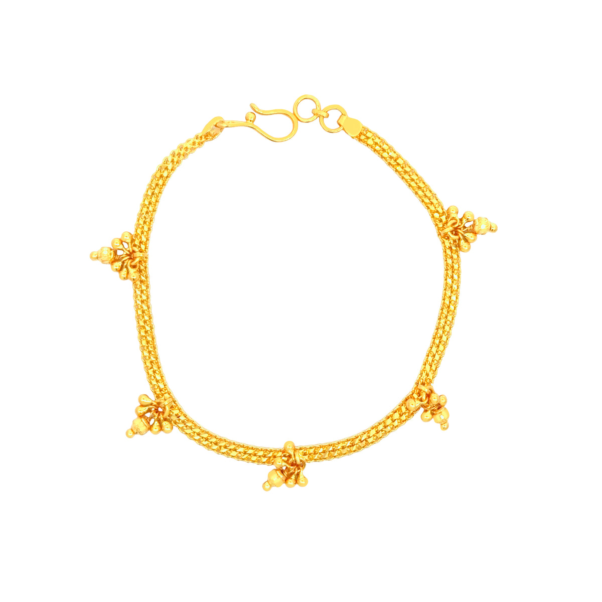 22k Yellow Gold Filigree Enchanting Charm Bracelet measuring 3mm thickness x 7.5 inch length