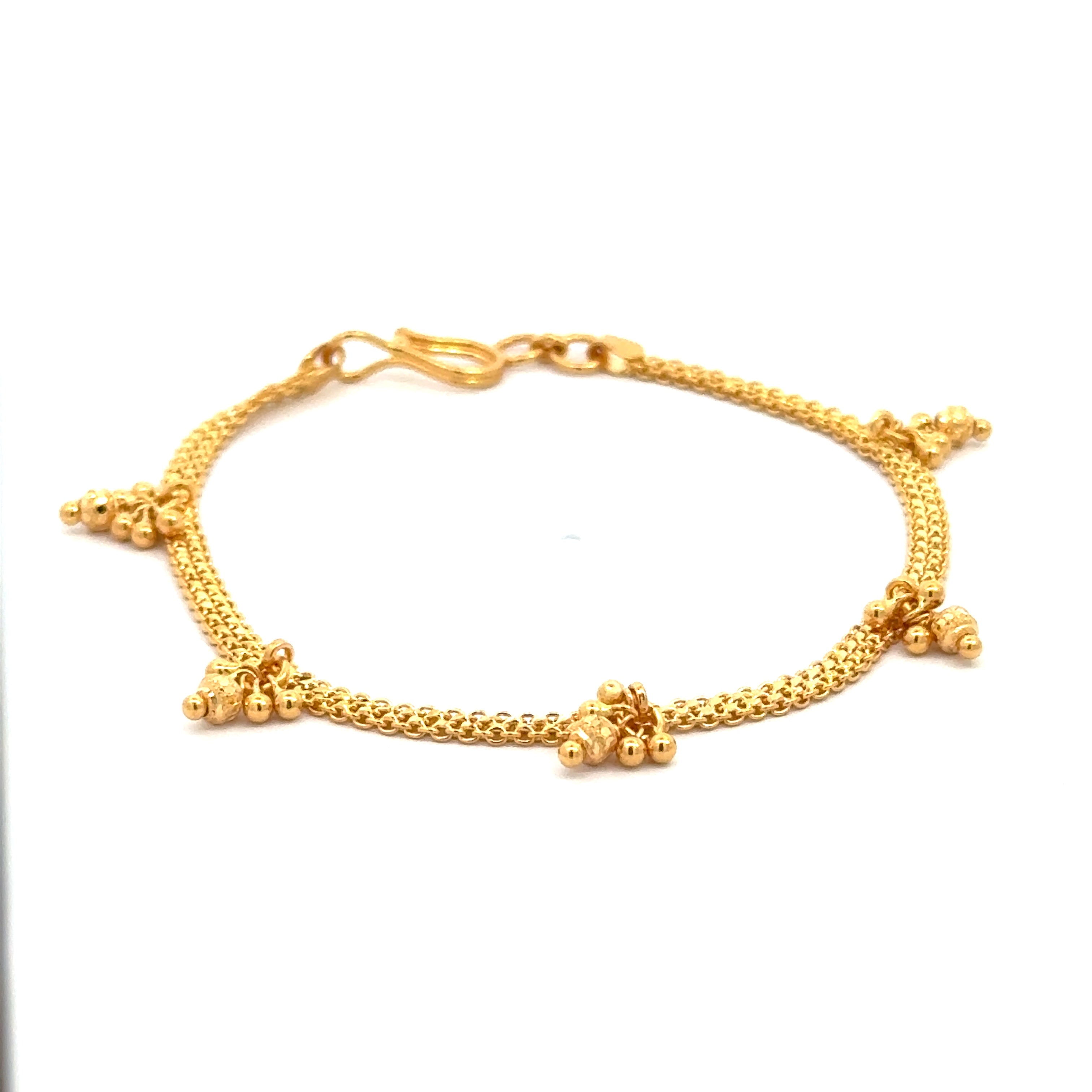 22k Yellow Gold Filigree Enchanting Charm Bracelet measuring 3mm thickness x 7.5 inch length