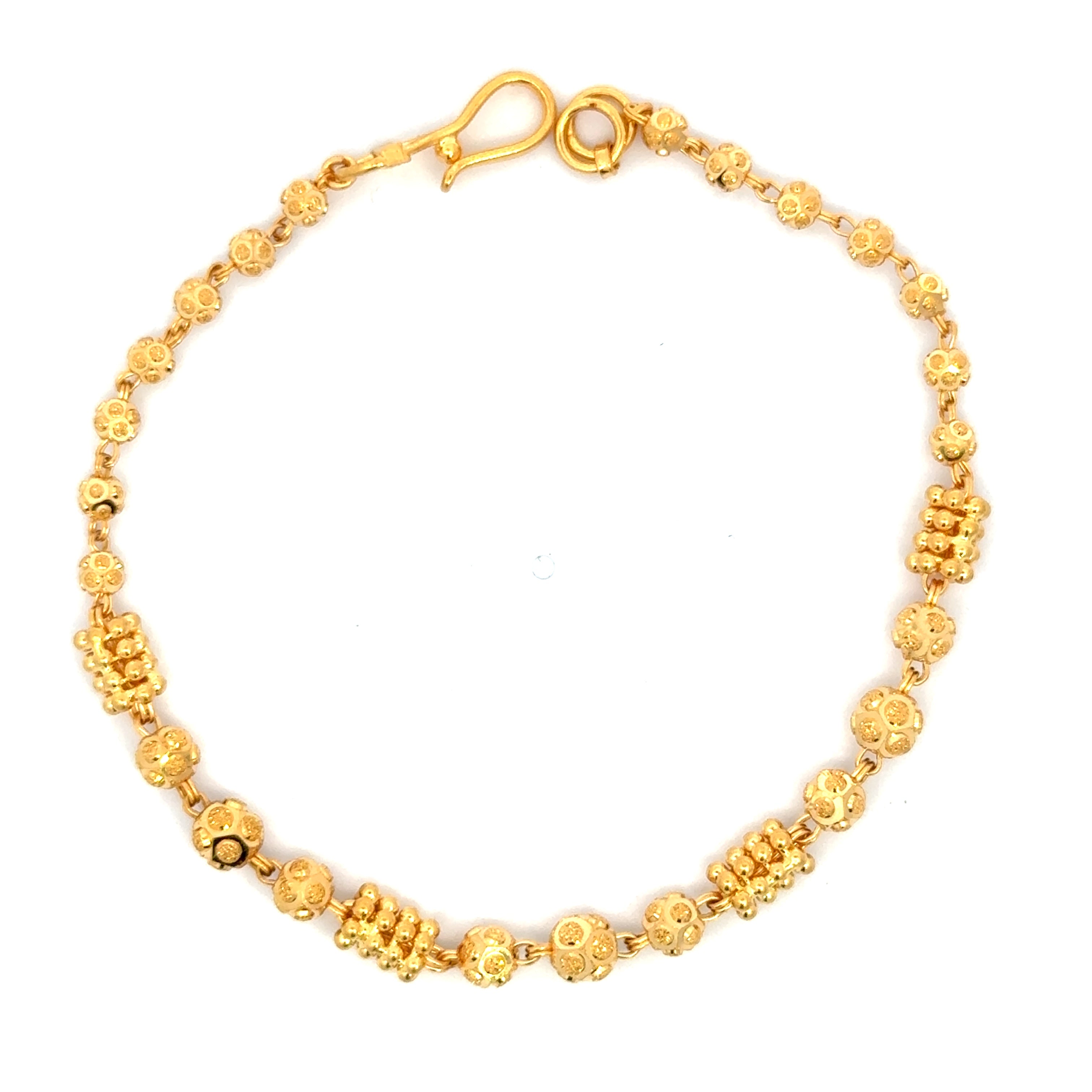 22k Yellow Gold Glimmering Beaded Ball-Bead Bracelet measuring 4mm thickness x 7 inch length