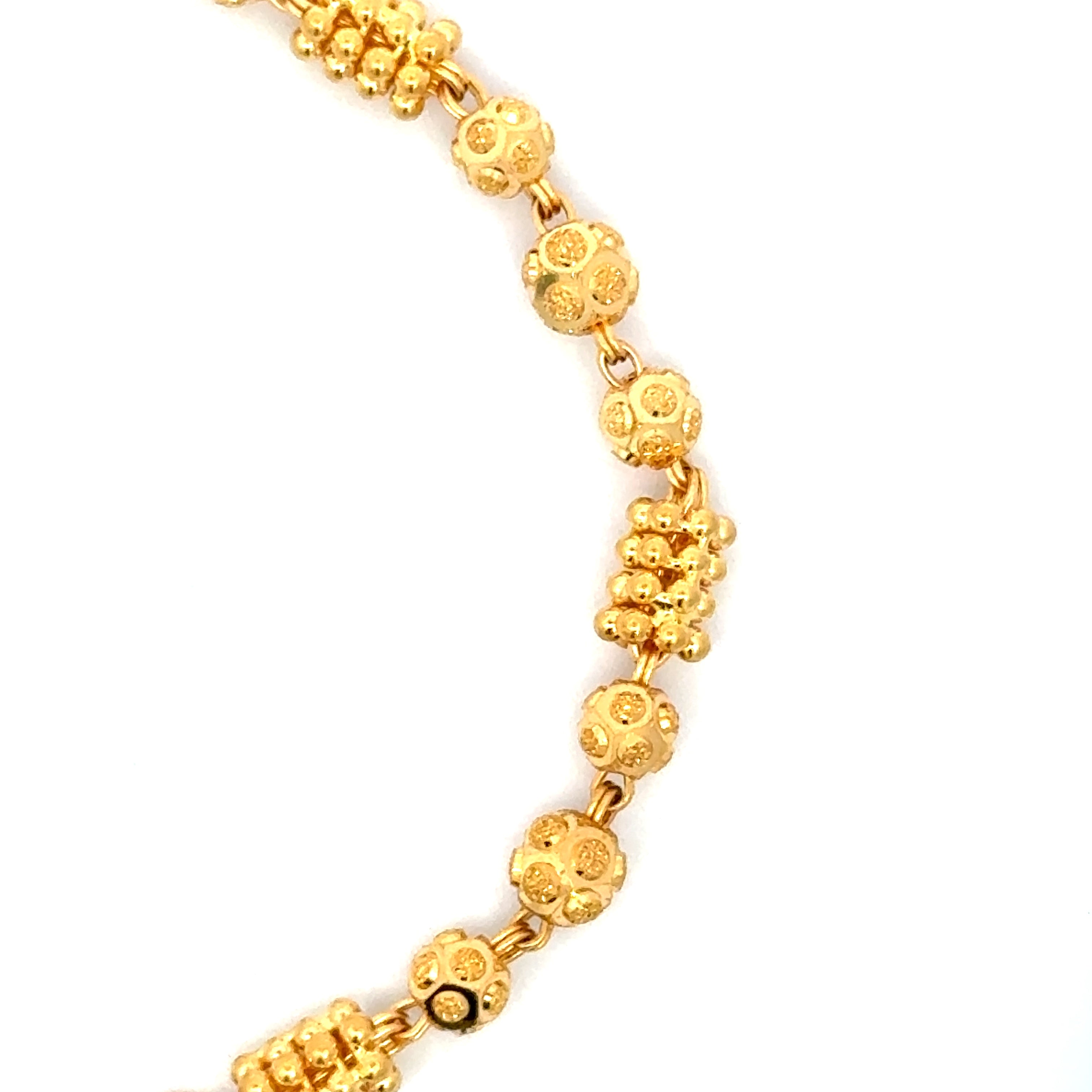 22k Yellow Gold Glimmering Beaded Ball-Bead Bracelet measuring 4mm thickness x 7 inch length