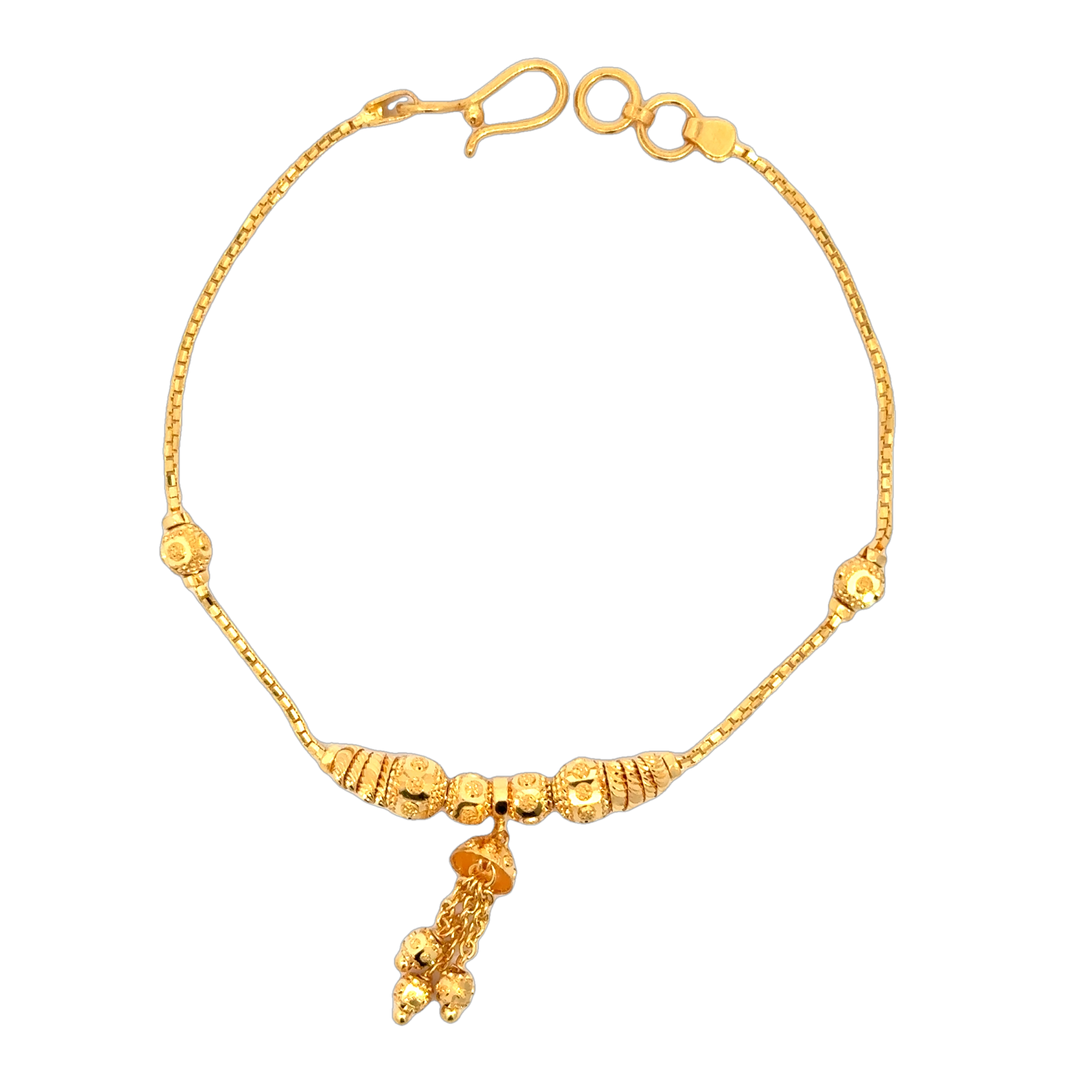 22k Yellow Gold Pristine Charm Ball-Bead Bracelet measuring 5mm thickness x 7 inch length