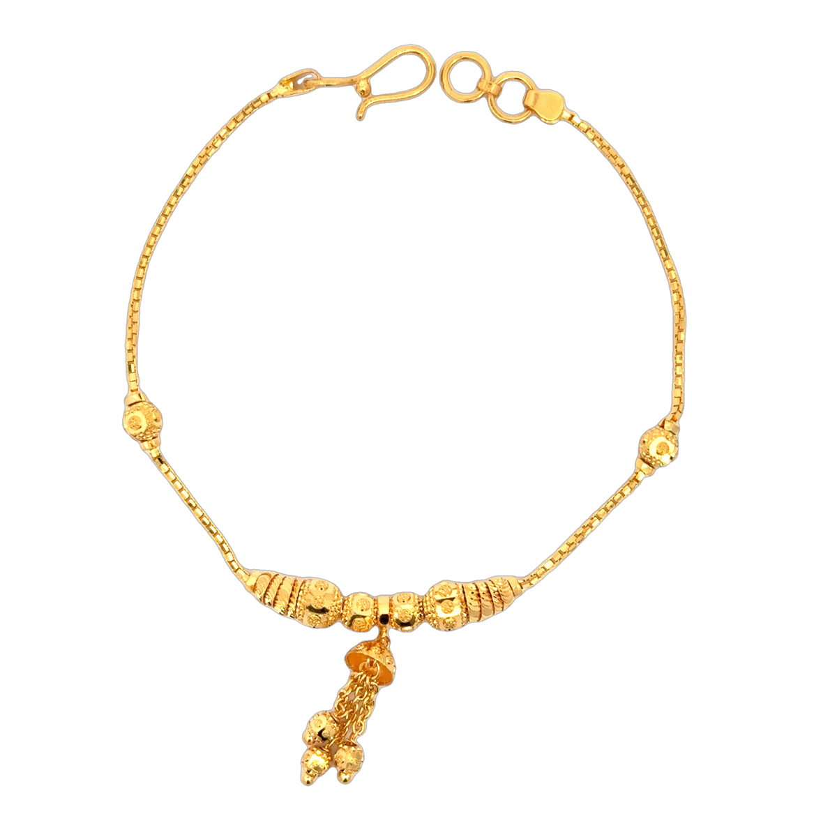 22k Yellow Gold Pristine Charm Ball-Bead Bracelet measuring 5mm thickness x 7 inch length