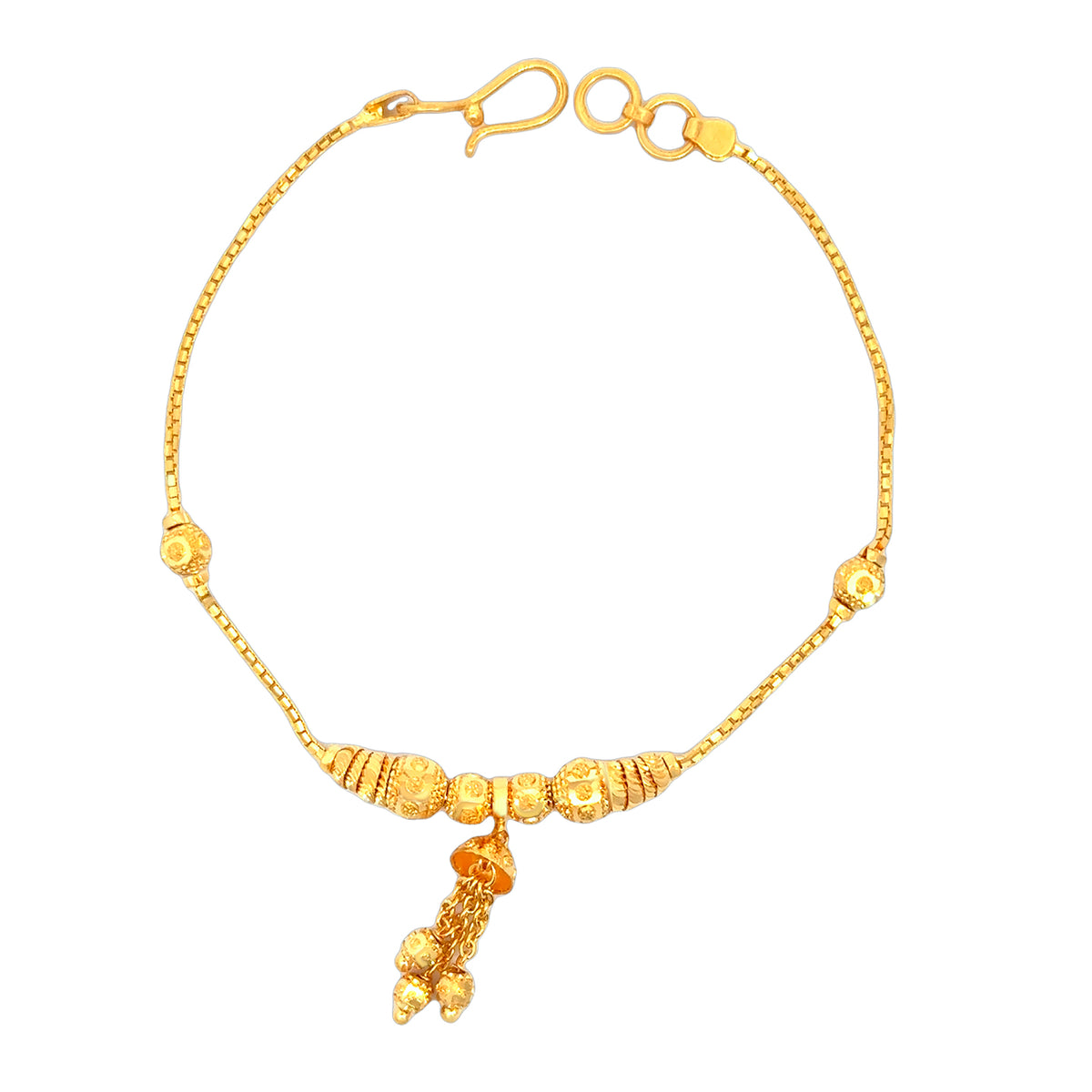 22k Yellow Gold Pristine Charm Ball-Bead Bracelet measuring 5mm thickness x 7 inch length