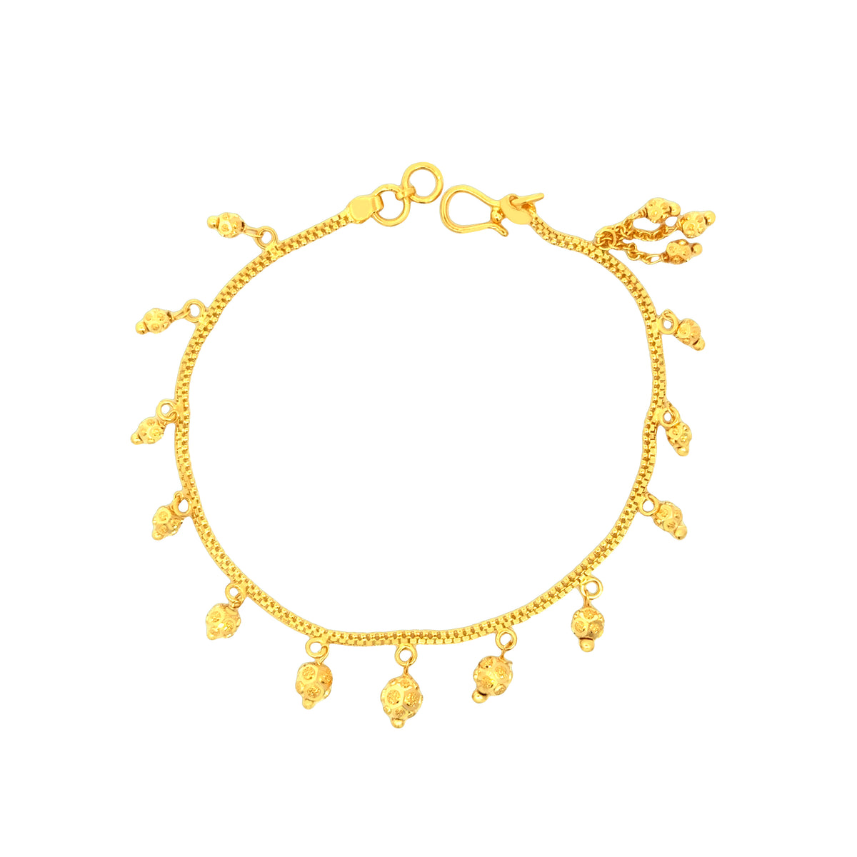 22k Yellow Gold Mesmerizing Charm Ball-Bead Bracelet measuring 2mm thickness x 7 inch length