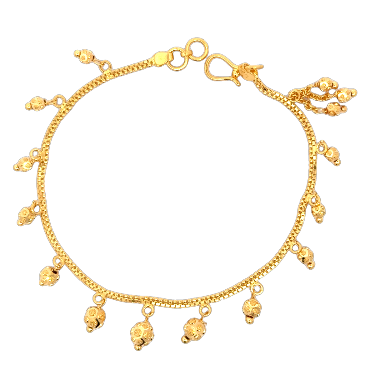 22k Yellow Gold Mesmerizing Charm Ball-Bead Bracelet measuring 2mm thickness x 7 inch length