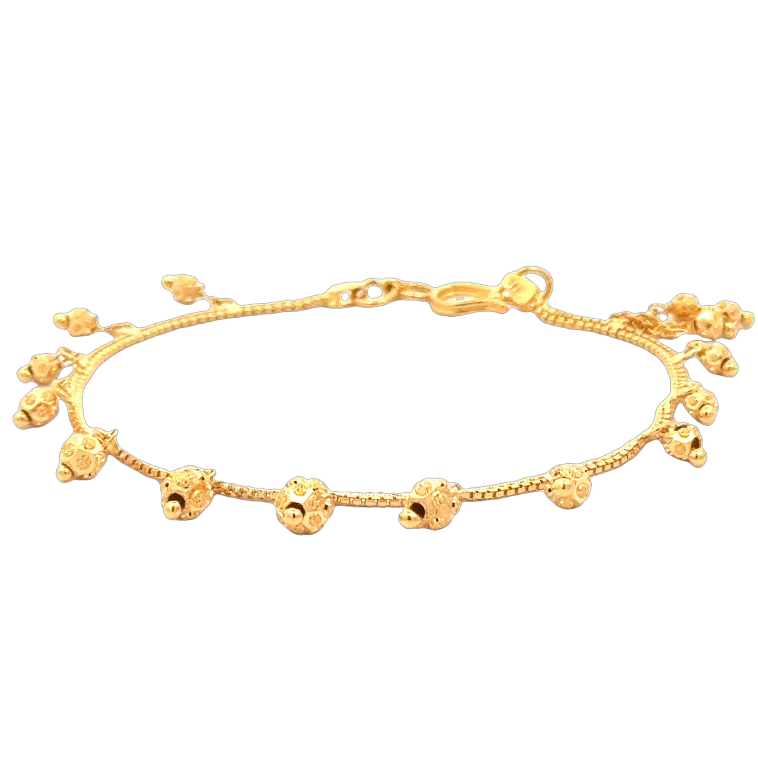 22k Yellow Gold Mesmerizing Charm Ball-Bead Bracelet measuring 2mm thickness x 7 inch length