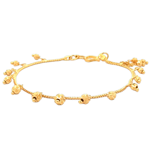 22k Yellow Gold Mesmerizing Charm Ball-Bead Bracelet measuring 2mm thickness x 7 inch length