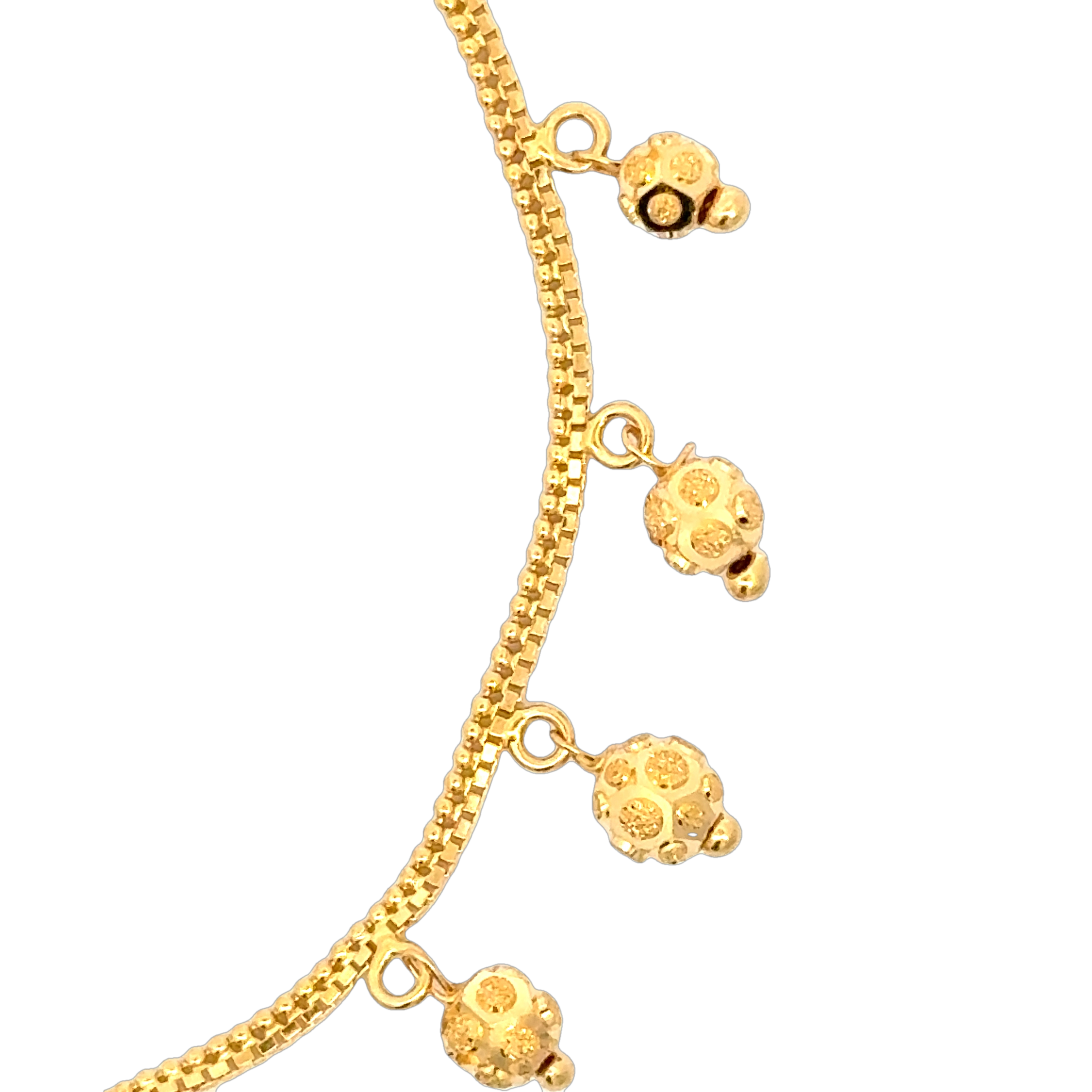 22k Yellow Gold Mesmerizing Charm Ball-Bead Bracelet measuring 2mm thickness x 7 inch length