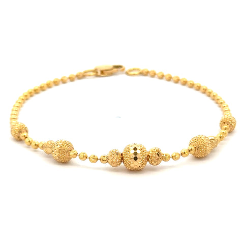22k Yellow Gold Sleek Beaded Ball-Bead Bracelet measuring 6mm thickness x 7 inch length