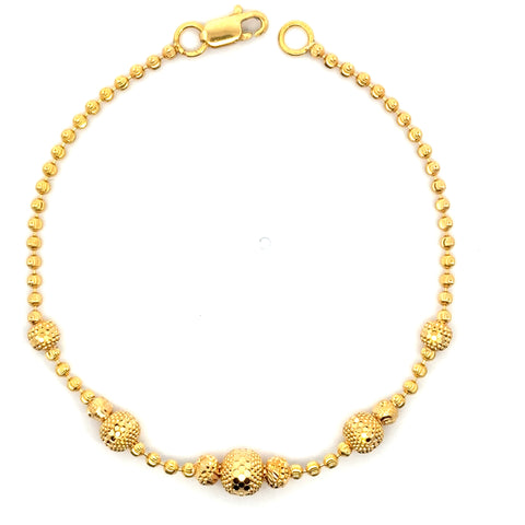 22k Yellow Gold Sleek Beaded Ball-Bead Bracelet measuring 6mm thickness x 7 inch length