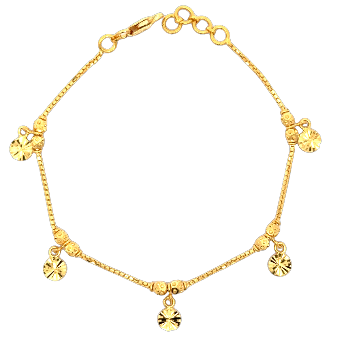 22k Yellow Gold Majestic Charm Ball-Bead Bracelet measuring 3mm thickness x 7.5 inch length