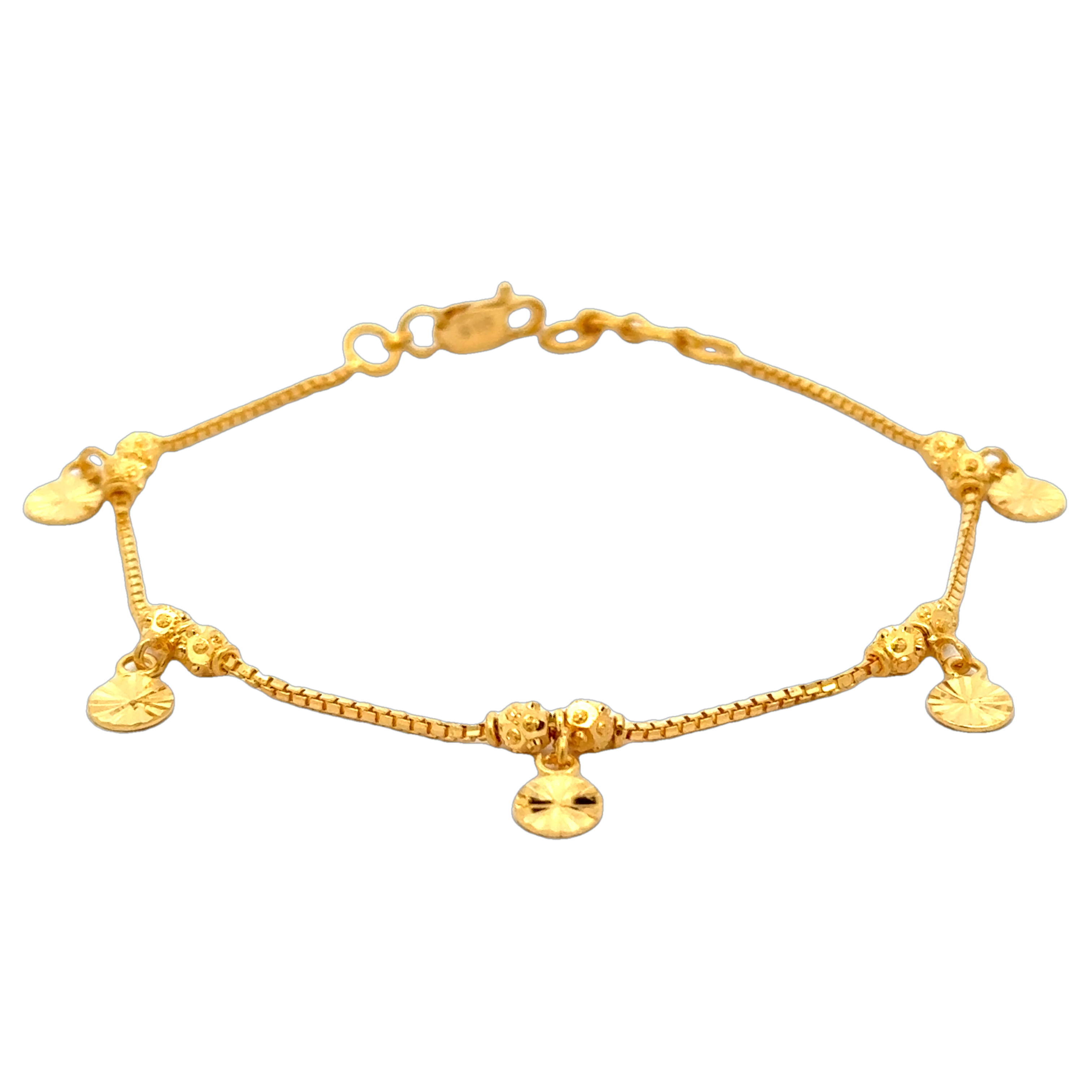 22k Yellow Gold Majestic Charm Ball-Bead Bracelet measuring 3mm thickness x 7.5 inch length