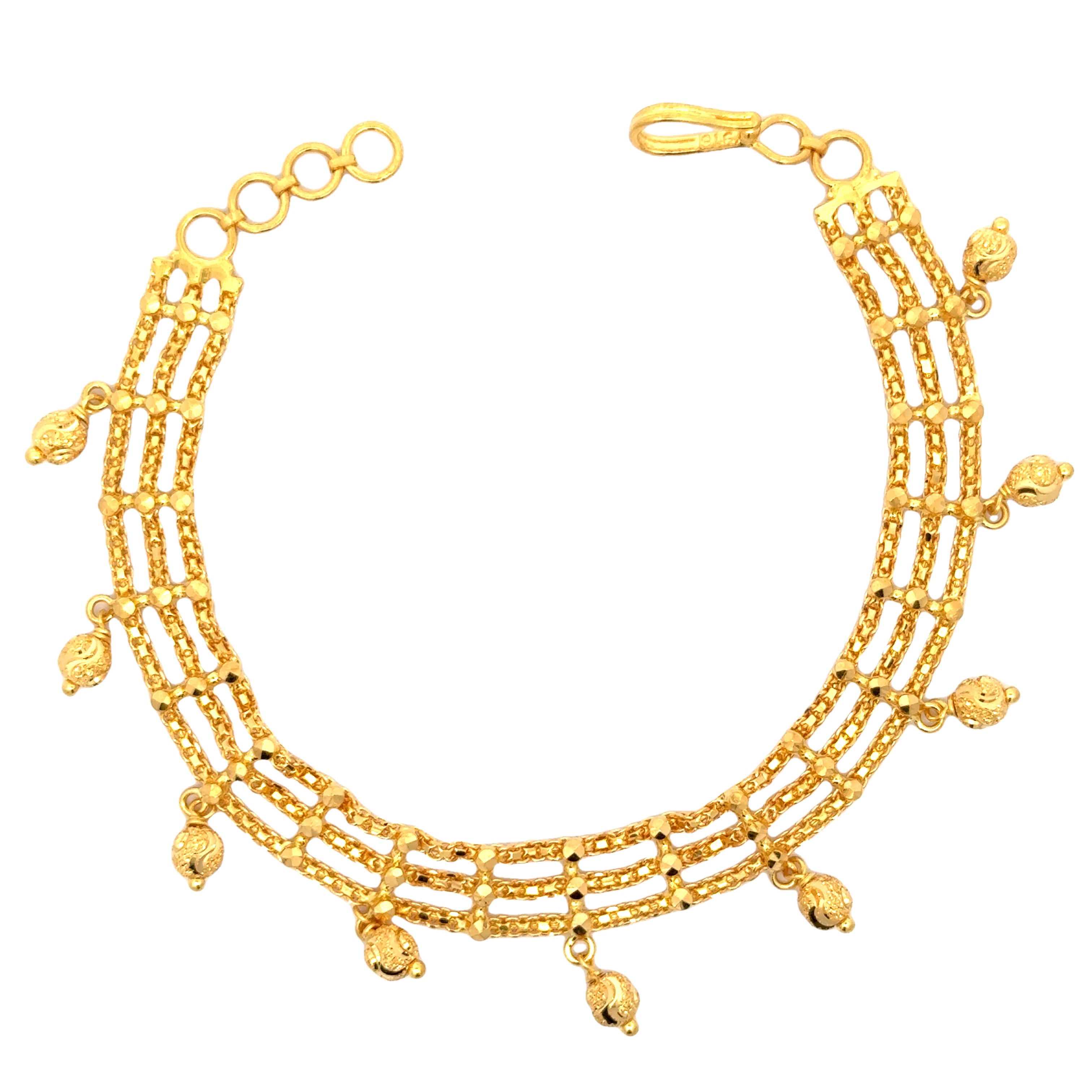 22k Yellow Gold Pata Charm Bracelet measuring 8mm thickness x 7.5 inch length